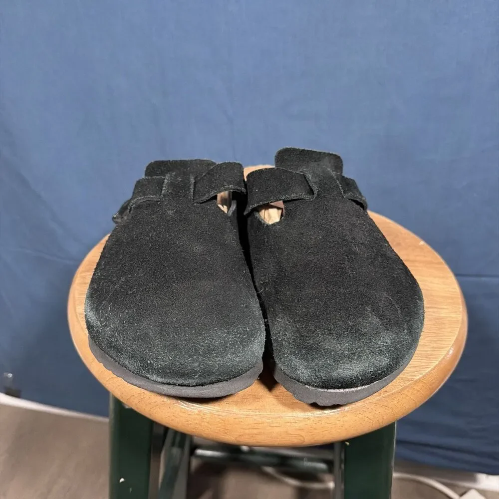 Birkenstock Men’s Boston Black Suede Buckle Clogs EU Size 41 Casual Shoes